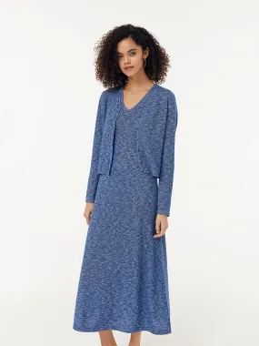 Wool Blend Knit Cardigan And Knit Vest Maxi Dress Two-Piece Set