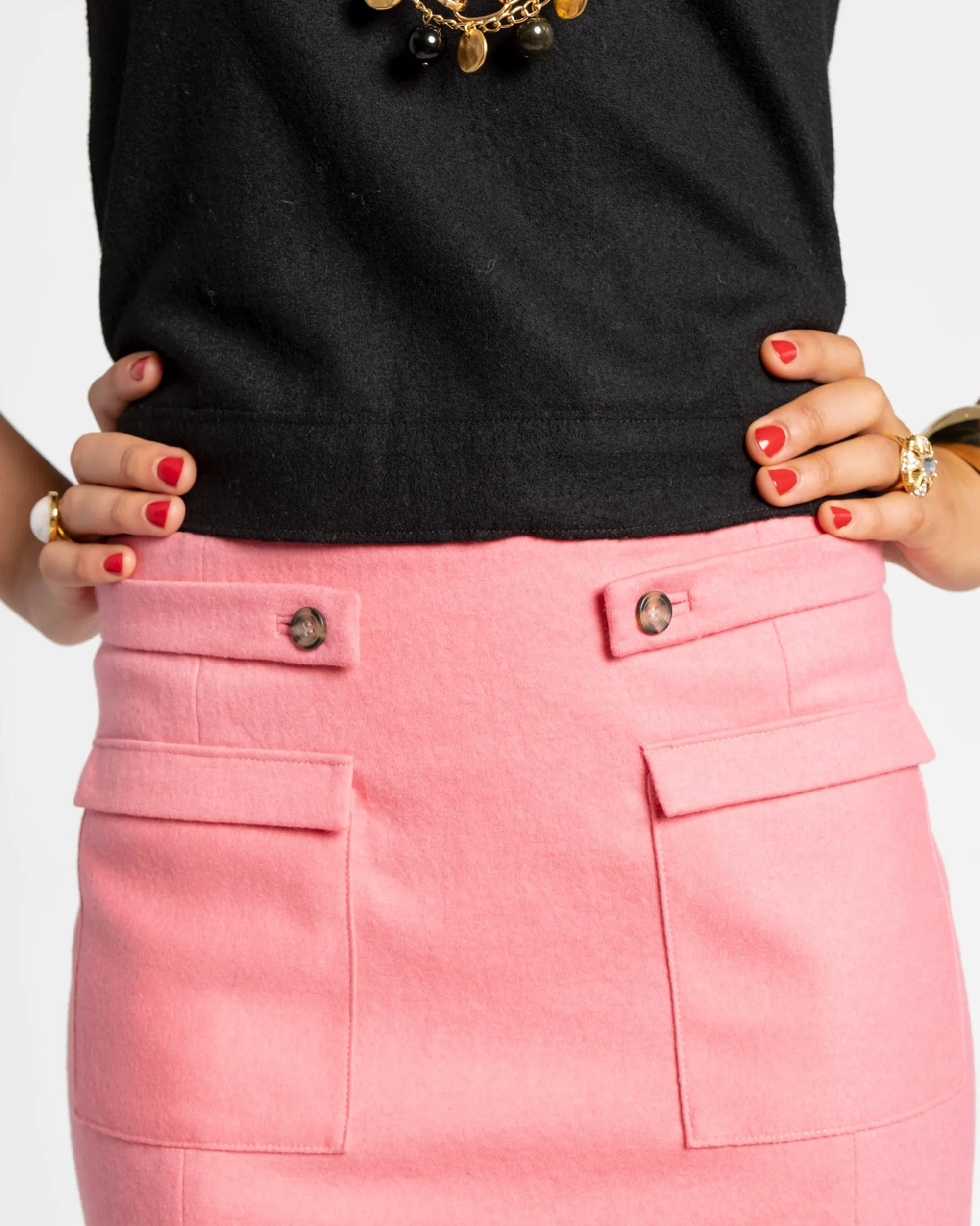 Wool Pencil Skirt Pink