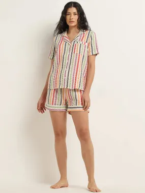 Wunderlove Multicolour Striped Cotton Shirt and Shorts Set