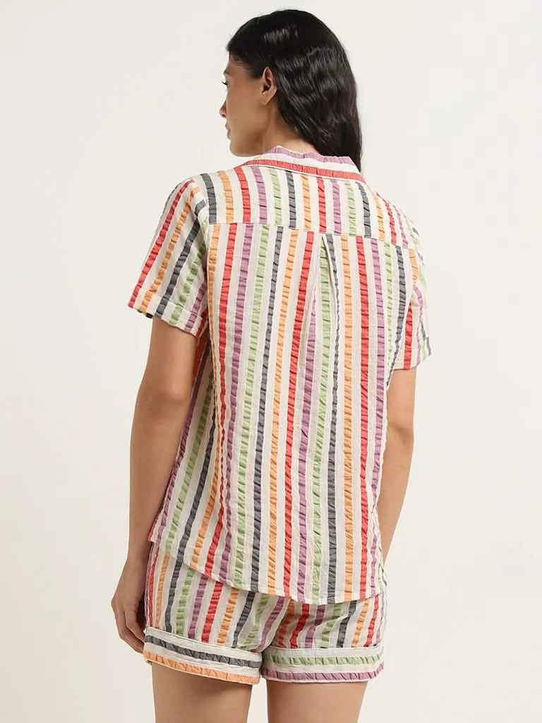 Wunderlove Multicolour Striped Cotton Shirt and Shorts Set