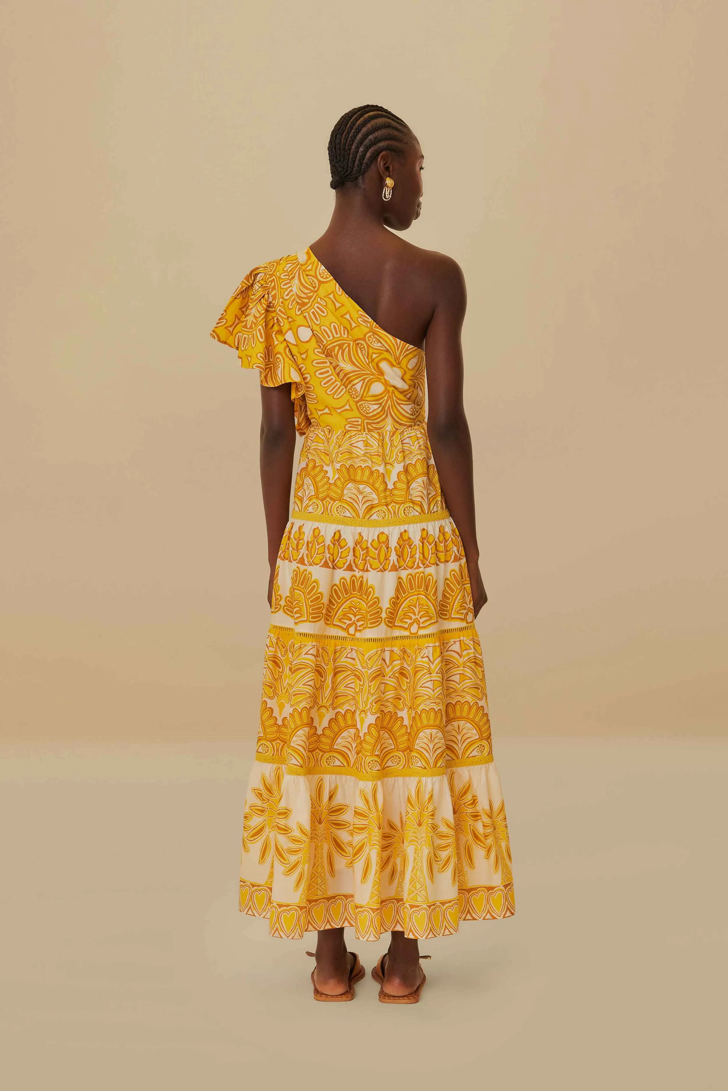 Yellow Ainika Tapestry One Shoulder Maxi Dress