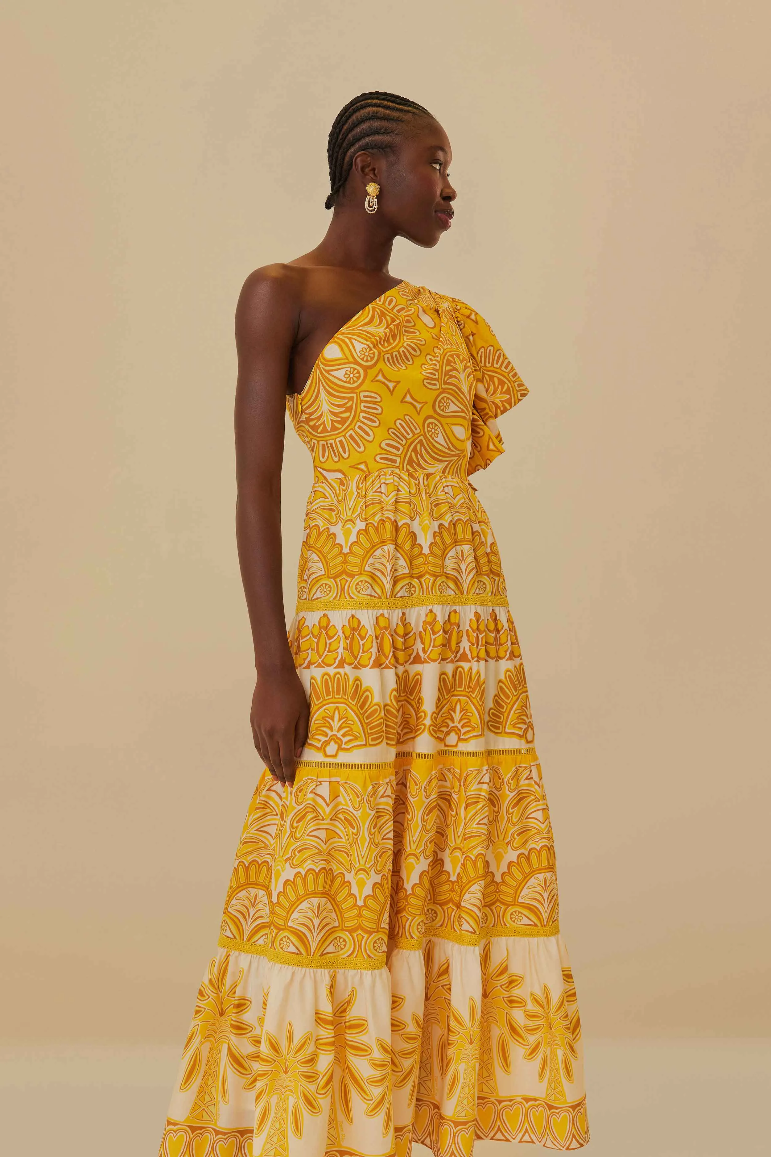 Yellow Ainika Tapestry One Shoulder Maxi Dress