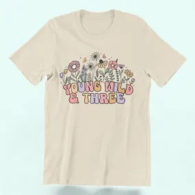 Young Wild and Three Toddler Shirt | Cute Retro 3rd Birthday Tee