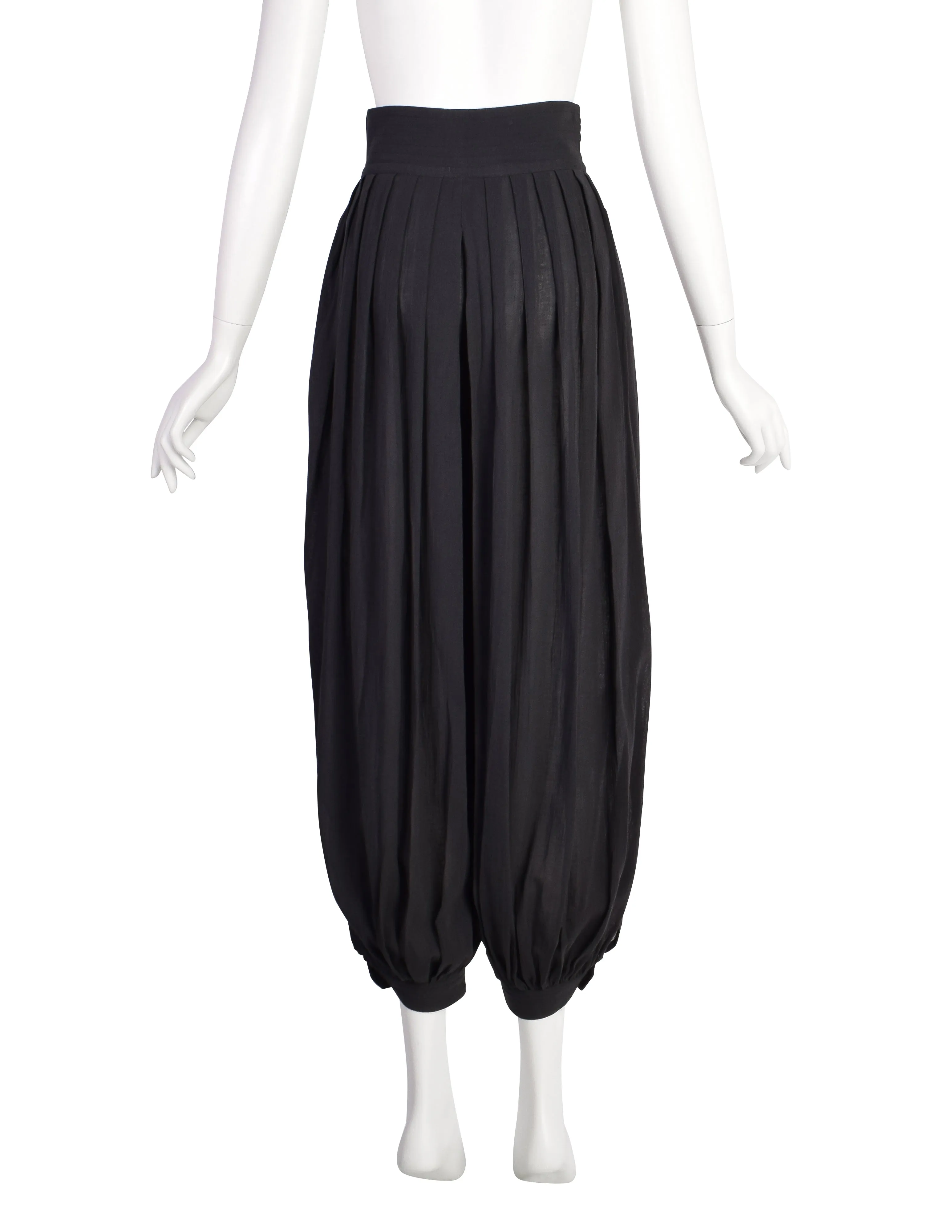 Yves Saint Laurent Vintage 1970s Black Linen Pleated High Waist Harem Pants