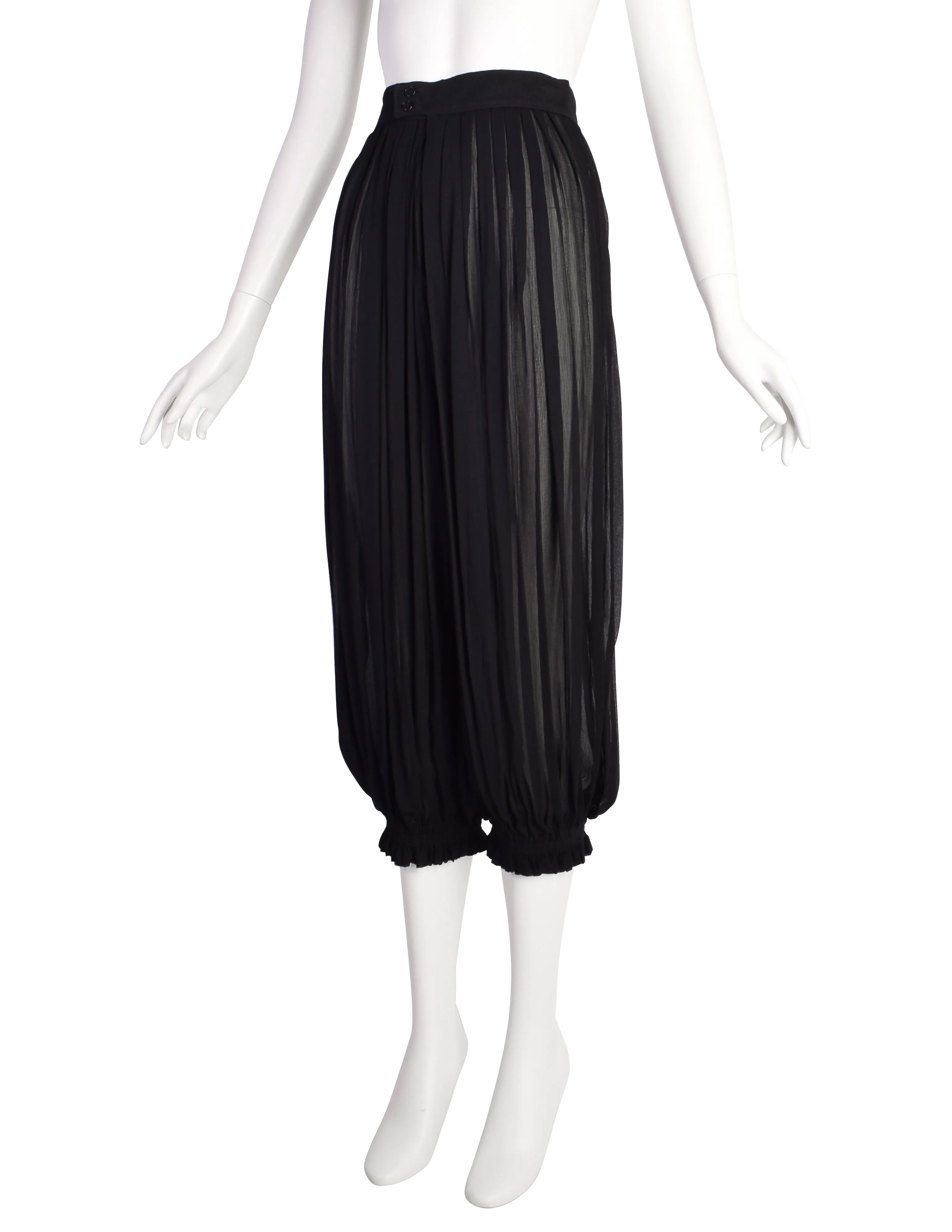 Yves Saint Laurent Vintage 1970s Black Sheer Rayon Pleated High Waist Harem Pants